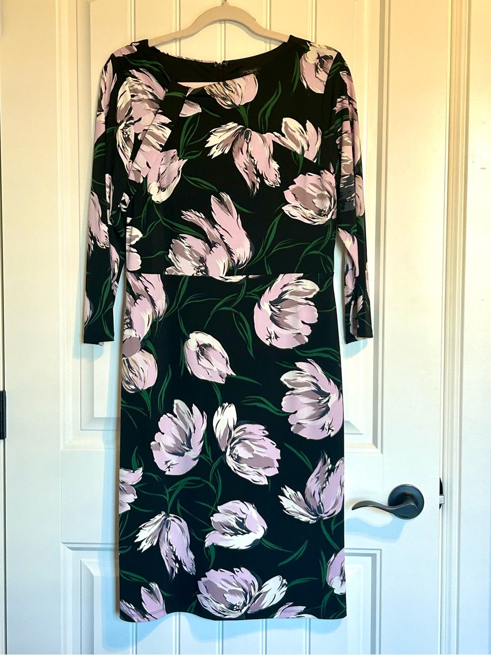 Ann Taylor Navy Midi Dress with Asymmetric Twist Neck Lavender & White Floral
